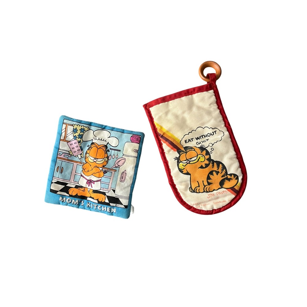 Vintage‎ Garfield Oven Mitt and Pot Holder Set Jim Davis Retro Kitchen Decor